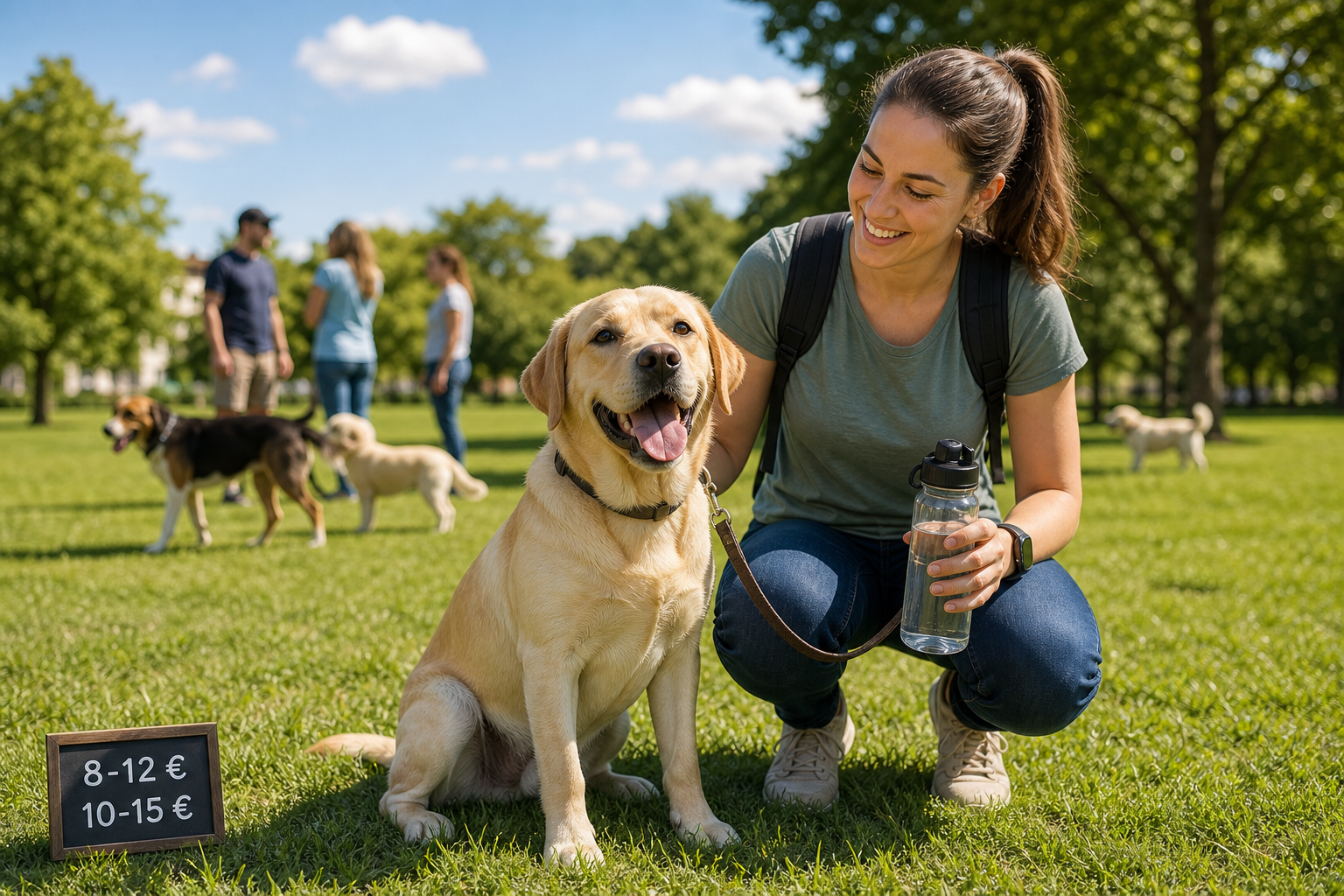 cuidador de perros de homerd app en un parque soleado